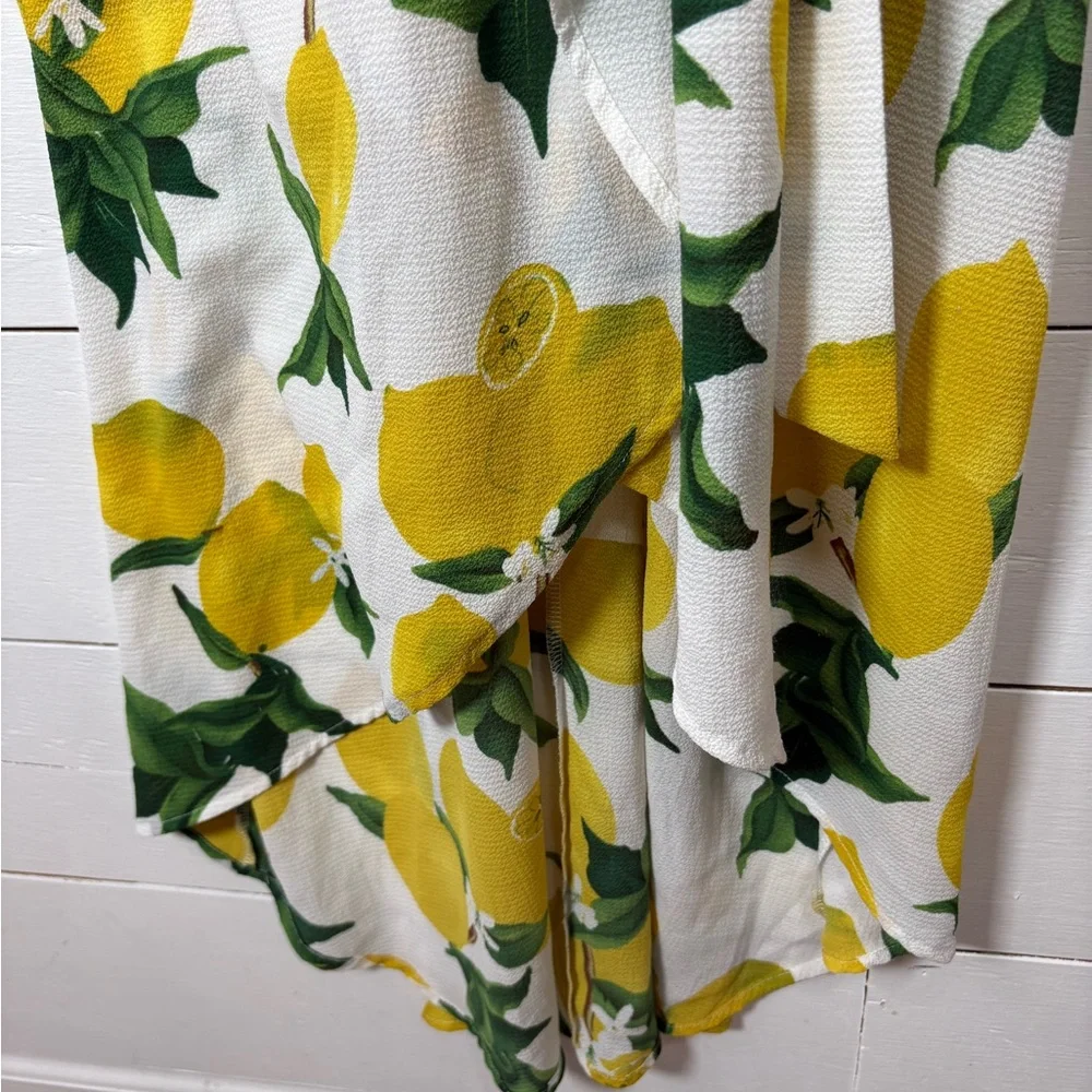 Dream of Me Lemon Print Wrap Maxi Dress White Yellow Size M